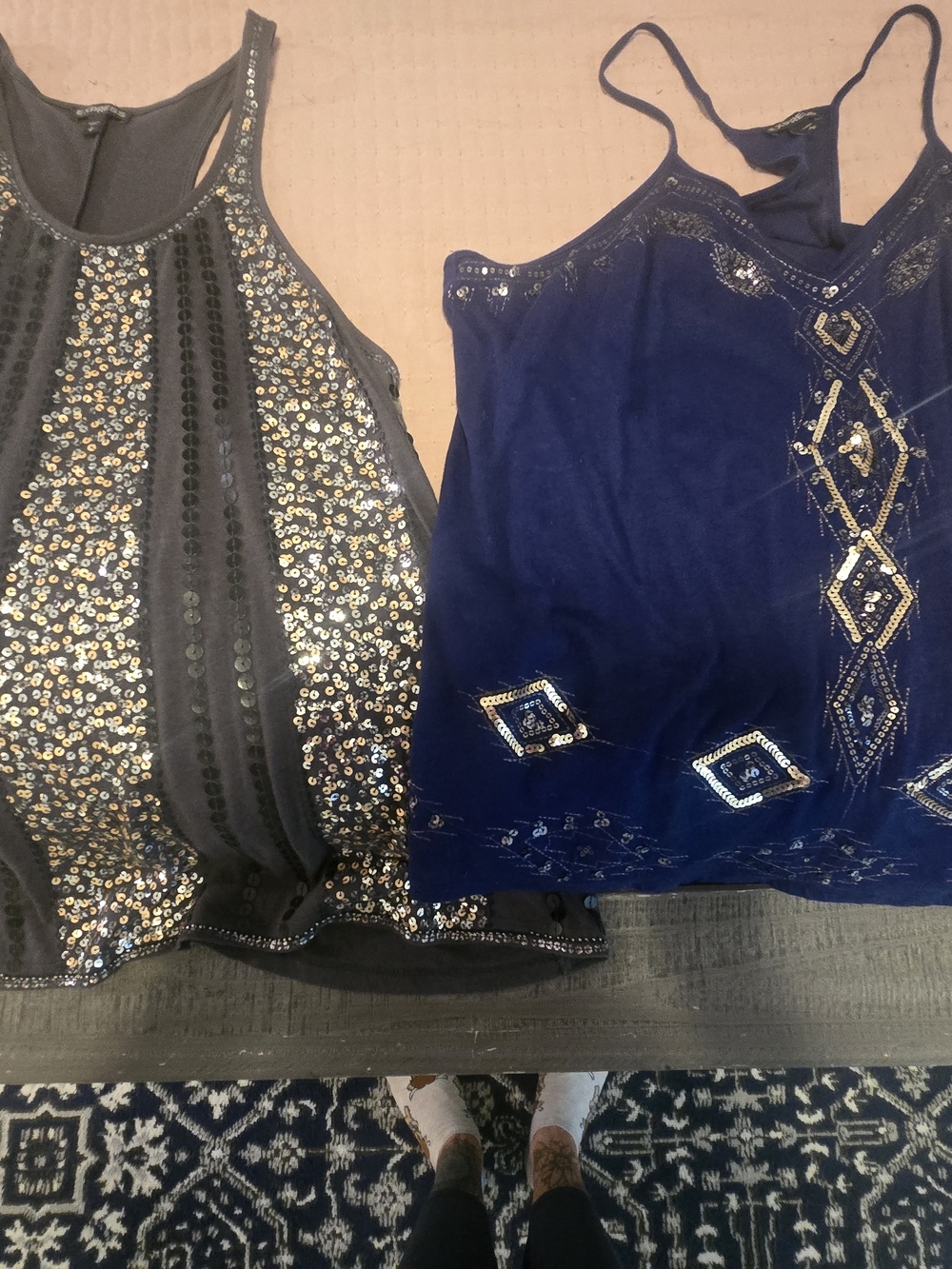 Express Navy Blue Amd Grey Sequin Embellished Camisole